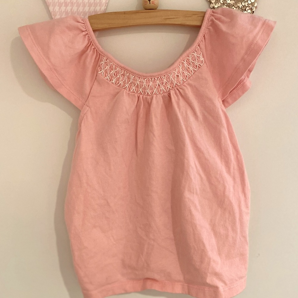 Janie & Jack - pink, ruffle sleeve, embroidered shirt. Size 4